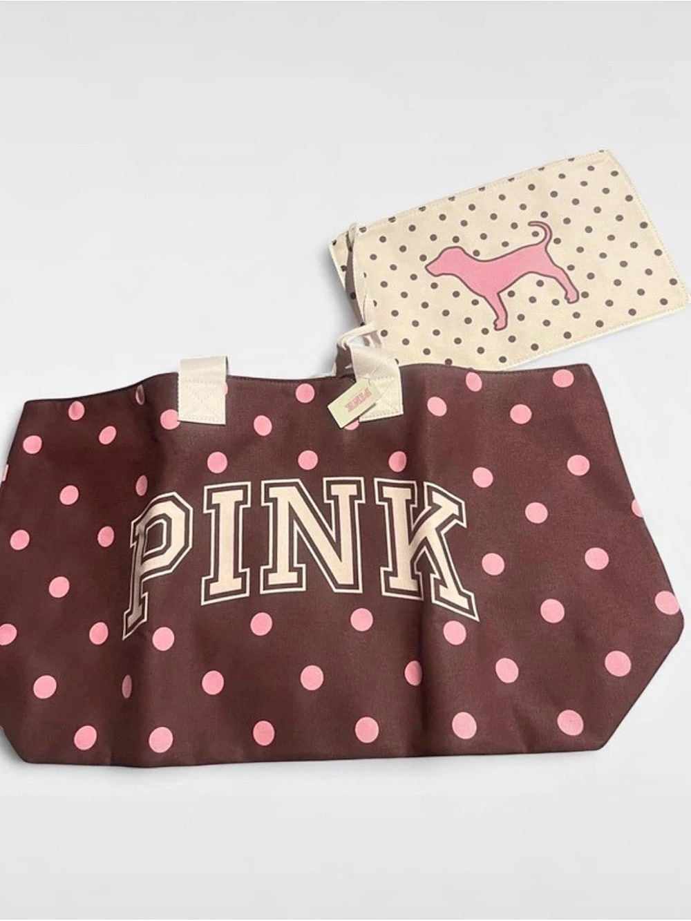 PINK Polka Dot Tote with Zip Pouch & NWT